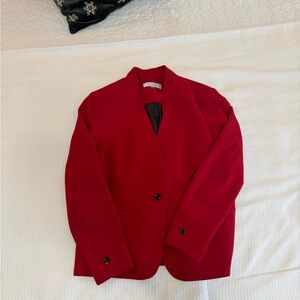 Kasper Red Skirt Suit Set with Black Buttons